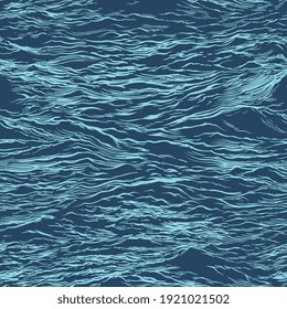 Sea waves. Hand drawn engraving. Editable vector vintage illustration. Seamless wallpaper pattern. 8 EPS