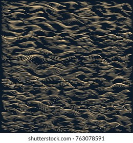 Sea waves. Hand drawn engraving. Vector vintage illustration. Isolated on dark background. 8 EPS