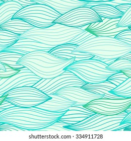 Sea waves hand drawn illustration. Wallpaper seamless textile surface pattern.