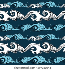 Sea waves. Hand drawn Seamless vector background.   illustration  pattern Sea