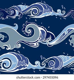 Sea waves. Hand drawn Seamless vector background.   illustration  pattern Sea