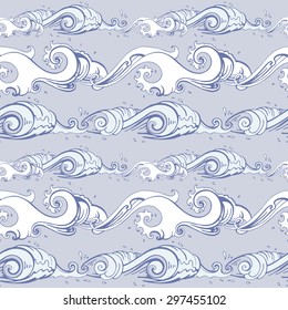 Sea waves. Hand drawn Seamless vector background.   illustration  pattern Sea