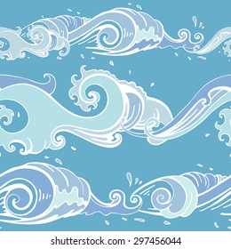 Sea waves. Hand drawn Seamless vector background.   illustration  pattern Sea