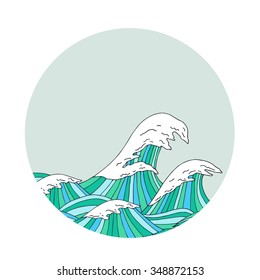 Sea waves hand drawn sketch, japanese style illustration