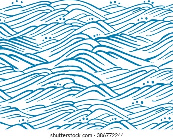 Sea waves hand drawn sketch, japanese style illustration