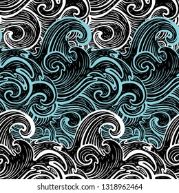 Sea waves. Hand drawn vector illustration. Can be used for wallpaper, textile, phone case print