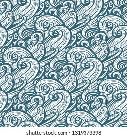 Sea waves. Hand drawn vector illustration. Can be used for wallpaper, textile, phone case print