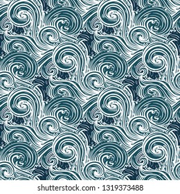 Sea waves. Hand drawn vector illustration. Can be used for wallpaper, textile, phone case print