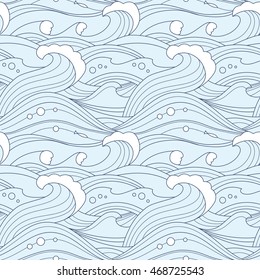 Sea waves hand drawn vector seamless background