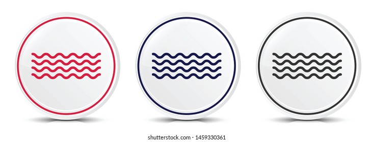 Sea waves icon crystal flat round button set illustration design isolated on white background