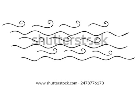 Sea waves icons. Hand drawn simple line art. Sea storm scribble. Vector illustration in doodle style isolated on white background.