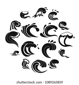 Sea waves icons set. Simple illustration of 16 sea waves vector icons for web