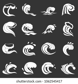 Sea waves icons set vector white isolated on grey background 
