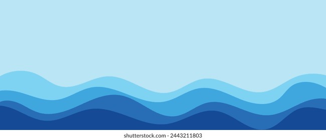 Sea waves layer vector background illustration. Sea beach vector illustration.