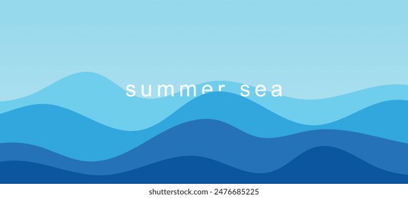 Sea waves layer vector background illustration. Sea beach vector illustration. Summer sea