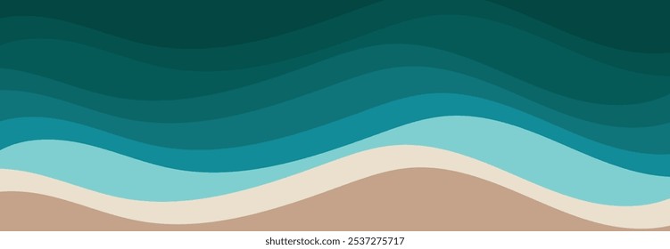 Sea waves layer vector background illustration. Sea beach vector illustration.	