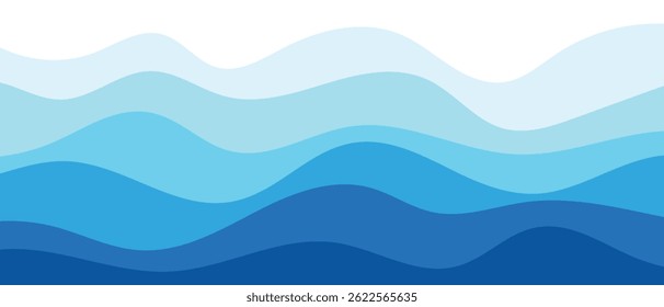 Sea waves layer vector background illustration vector. Sea beach. Layered sea waves and beach vector background. Summer ocean banner with space for text, for vacation and travel themes.