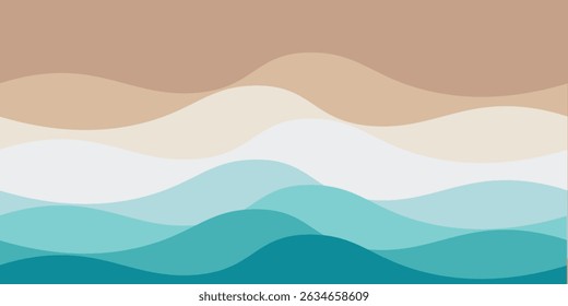 Sea waves layer vector background illustration. Sea beach vector illustration.