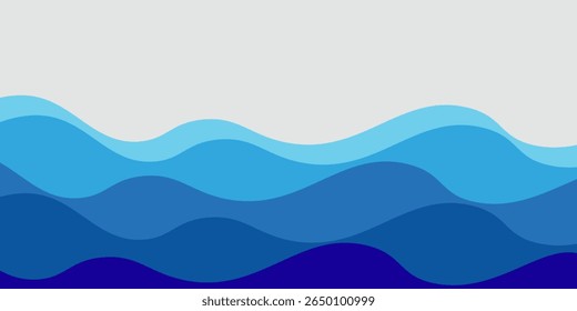 Sea waves layer vector background illustration vector. Sea beach vector illustration, banner with space for text. summer sea