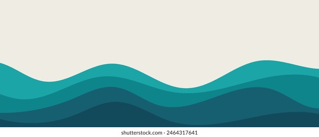 Ilustración de fondo de Vector en capas de olas marinas y Ilustración vectorial de playa marina.