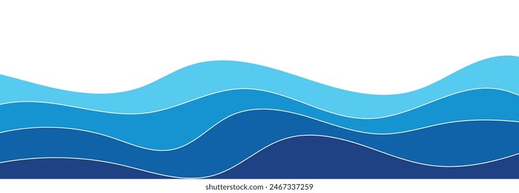 Ilustración de fondo de Vector en capas de olas marinas y Ilustración vectorial de playa marina.
