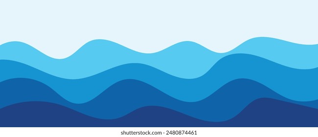 Ilustración de fondo de Vector en capas de olas marinas y Ilustración vectorial de playa marina.
