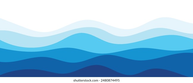 Ilustración de fondo de Vector en capas de olas marinas y Ilustración vectorial de playa marina.
