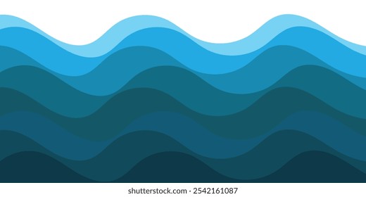 Olas de mar en capas ilustración de fondo de Vector y Ilustración vectorial de playa de mar, olas de mar dinámico en capas de fondo con líneas onduladas azules, moderno fluyendo color gris negro mar líneas onduladas