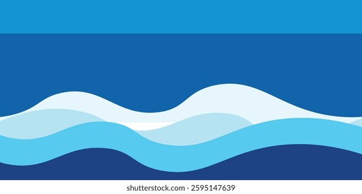 Sea waves layered vector background illustration and sea beach