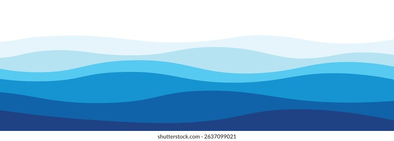 Sea waves layered vector background illustration and sea beach vector