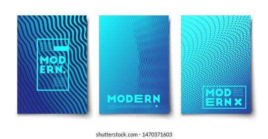 Sea waves line vector minimal halftone gradient covers set . abstract design mockup. 