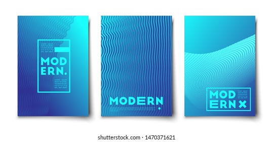 Sea waves line vector minimal halftone gradient covers set . abstract design mockup. 