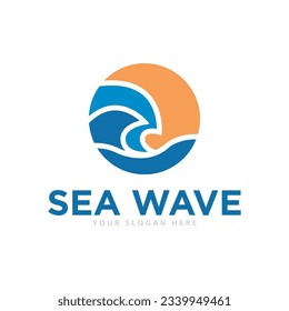 Ilustración del diseño del logotipo de las olas de mar