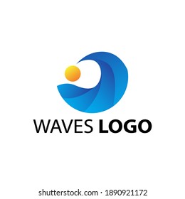 diseño del logotipo de las olas de mar y gradación del color del sol.