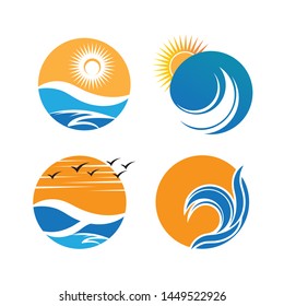 Sea waves logo set, sun waves logo set, whale waves logo vector - Vector
