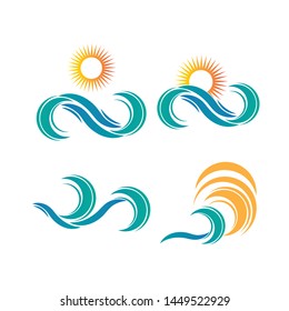 Sea waves logo set, sun waves logo set, whale waves logo vector - Vector
