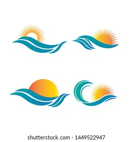 Sea waves logo set, sun waves logo set, whale waves logo vector - Vector
