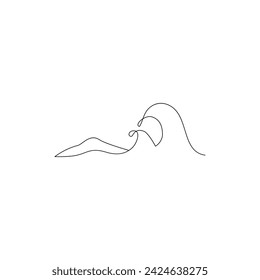 Sea waves, mountain one line drawing art. Abstract wave, tropical island continuous line. Travel concept, minimalist line art. Hand drawn vector illustration in modern minimal style for logo, tattoo