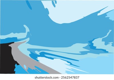 Sea waves with mountains and blue horizon. River, lake, sea, beach and ocean copy space background. EPS 10.