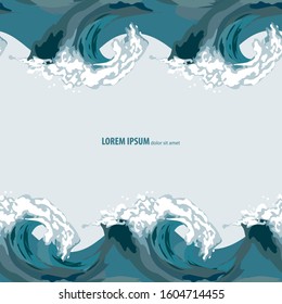 Sea waves ocean frame seamless vector pattern. Turquoise, marine colors. EPS 10