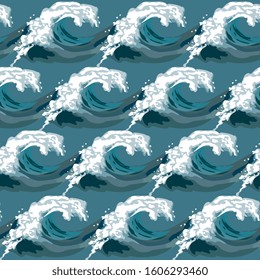 Sea waves ocean frame seamless vector pattern in turquoise and marine colors. EPS 10