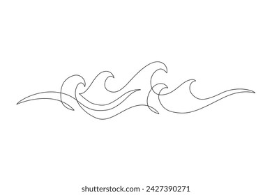 Sea waves one line drawing art. Abstract wave continuous line. Travel concept. Water wave ripple line minimalist art. Hand drawn vector illustration in modern minimal style for logo, tattoo, template