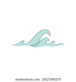 Sea waves one line drawing art. Abstract wave continuous line. Travel concept. Water wave minimalist art. Hand drawn vector illustration in modern minimal style for logo, tattoo, template