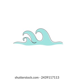 Ondas del mar una línea dibujando arte. Onda abstracta línea continua. Concepto de viaje. Ilustración vectorial dibujada a mano en estilo minimalista moderno para logotipo, tatuaje, plantilla