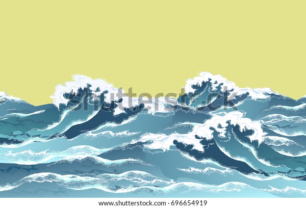 Sea Waves Oriental Vintage Ukiyoe Style Stock Vector (Royalty Free ...