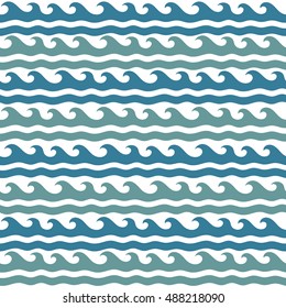 Sea waves pattern. Doodles hand drawn abstract marine ornament. Vector seamless wavy wallpaper.
