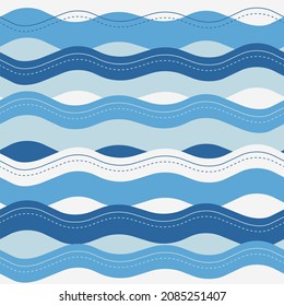 Sea waves, pattern seamless illustration. Vector, blue, ideal for swimsuit prints, bikinis. Summer, beach, ocean, water, simple and fun print. Replicable and stackable. Backdrop, background. childish