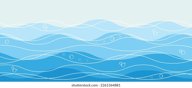 Sea waves pattern. Water wave abstract design. Blue ocean wave layer