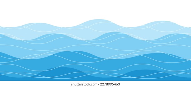 Sea waves pattern. Water wave abstract design. Blue ocean wave layer