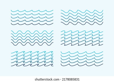 Sea waves patterns ocean set line style. Vector illustration